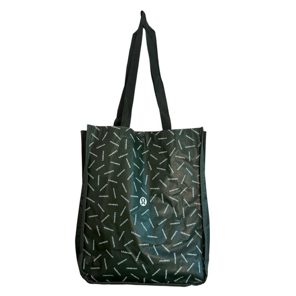 Lululemon Reusable Green Tote Bag All Over Logo Print Shopping Gym Lunch Bag 16" - Picture 1 of 11
